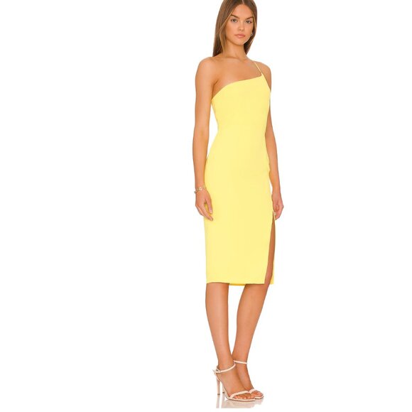 Lovers + Friends Lazo One Shoulder Midi Dress in Sunshine Yellow Size XS $178 - Picture 2 of 6